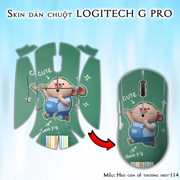 Skin dán chuột Logitech G Pro mẫu Heo con dễ thương heo-114