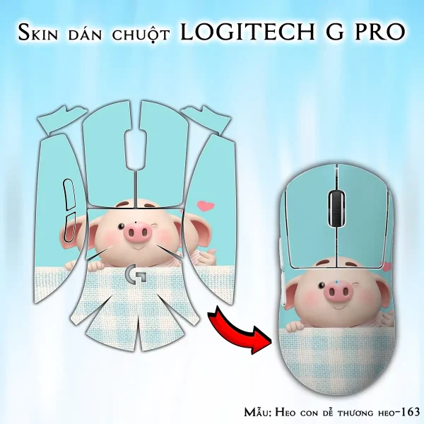 Skin dán chuột Logitech G Pro mẫu Heo con dễ thương heo-163