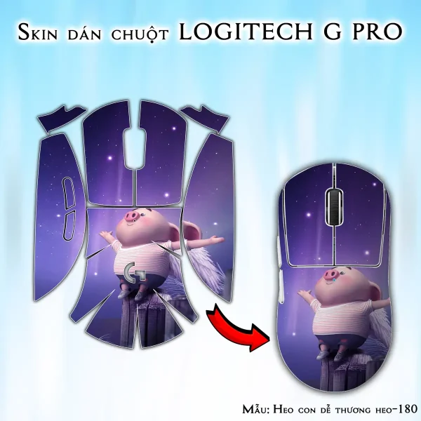 Skin dán chuột Logitech G Pro mẫu Heo con dễ thương heo-180