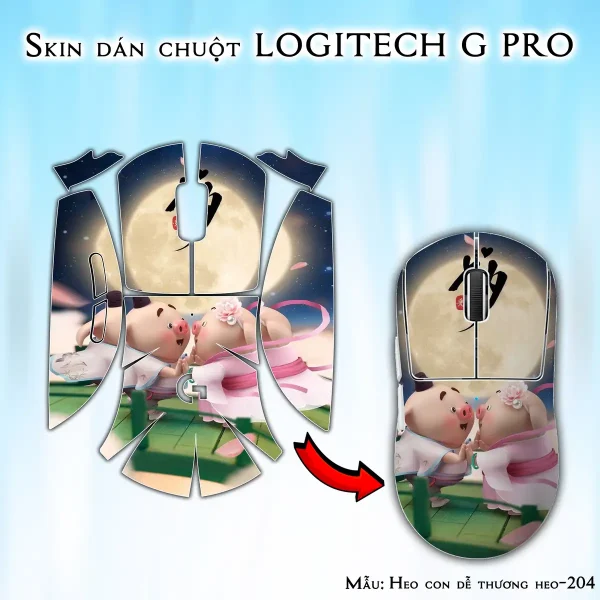 Skin dán chuột Logitech G Pro mẫu Heo con dễ thương heo-204