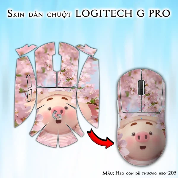 Skin dán chuột Logitech G Pro mẫu Heo con dễ thương heo-205