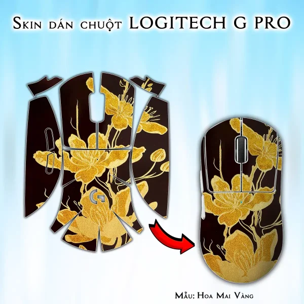 Skin dán chuột Logitech G Pro mẫu Hoa Mai Vàng