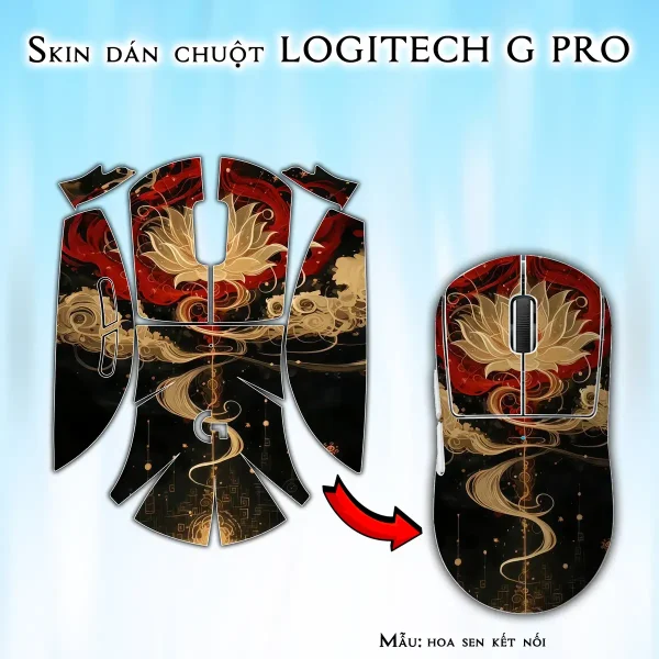 Skin dán chuột Logitech G Pro mẫu hoa sen kết nối