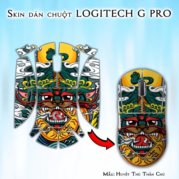 Skin dán chuột Logitech G Pro mẫu Huyết Thú Thần Chú