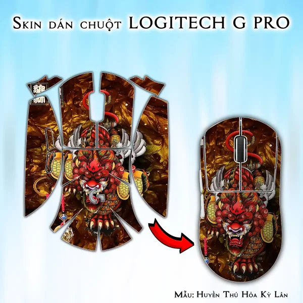 Skin dán chuột Logitech G Pro mẫu Huyền Thú Hỏa Kỳ Lân