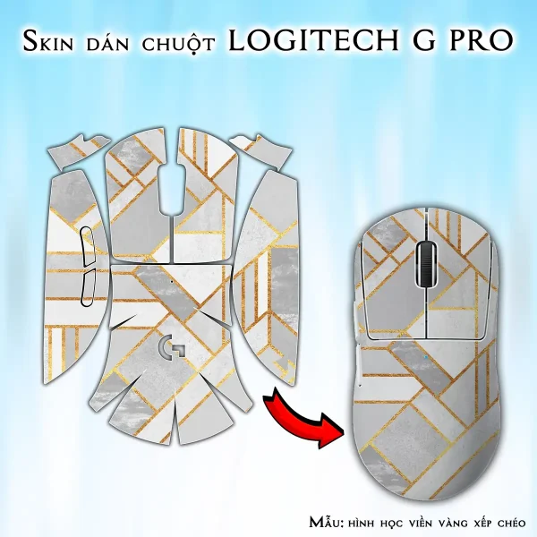 Skin dán chuột Logitech G Pro mẫu hình học viền vàng xếp chéo