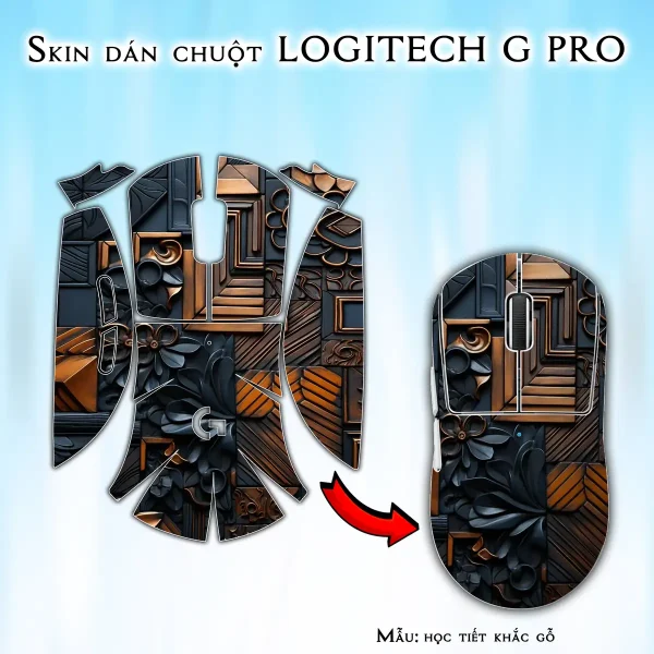 Skin dán chuột Logitech G Pro mẫu học tiết khắc gỗ