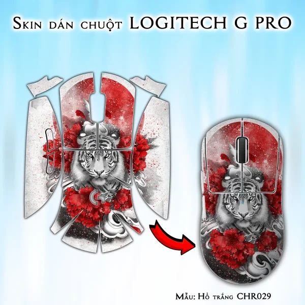 Skin dán chuột Logitech G Pro mẫu Hổ trắng CHR029