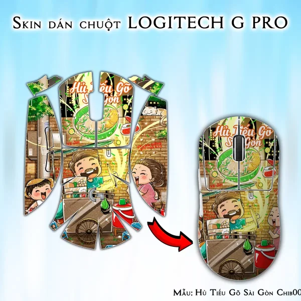 Skin dán chuột Logitech G Pro mẫu Hủ Tiếu Gõ Sài Gòn Chib006