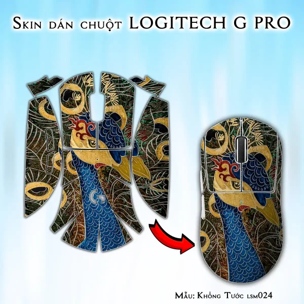 Skin dán chuột Logitech G Pro mẫu Khổng Tước lsm024