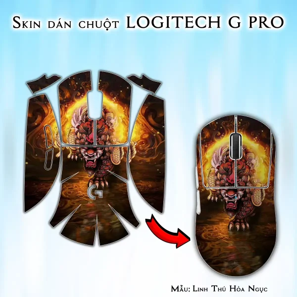 Skin dán chuột Logitech G Pro mẫu Linh Thú Hỏa Ngục