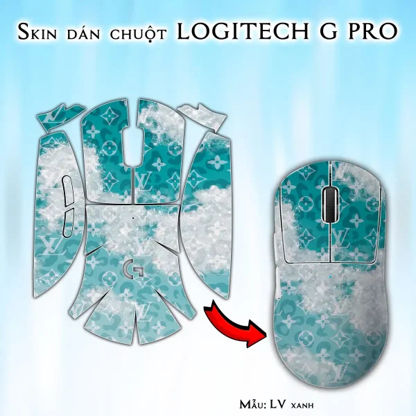 Skin dán chuột Logitech G Pro mẫu LV xanh