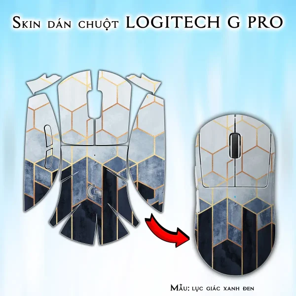Skin dán chuột Logitech G Pro mẫu lục giác xanh đen