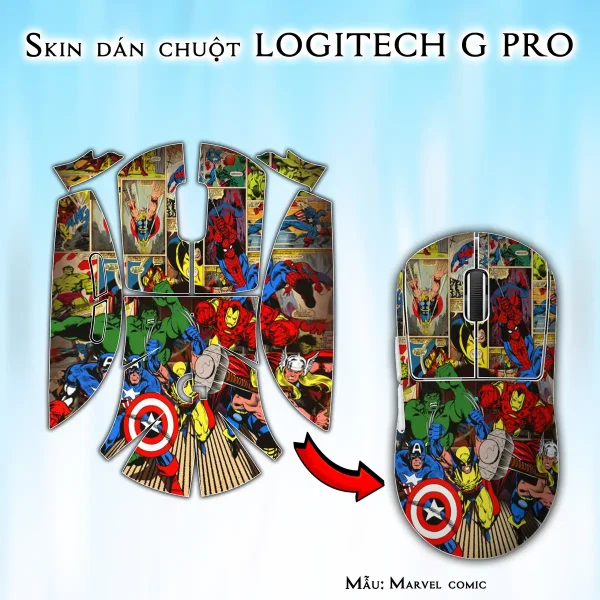 Skin dán chuột Logitech G Pro mẫu Marvel comic