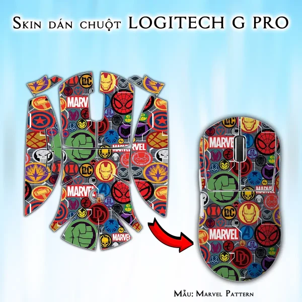 Skin dán chuột Logitech G Pro mẫu Marvel Pattern