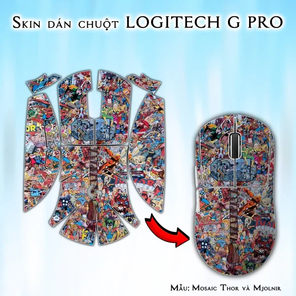 Skin dán chuột Logitech G Pro mẫu Mosaic Thor và Mjolnir