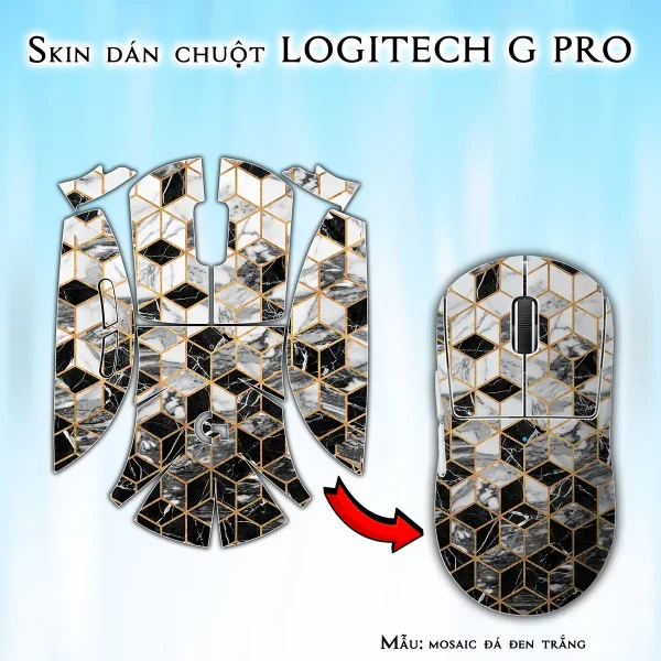 Skin dán chuột Logitech G Pro mẫu mosaic đá đen trắng