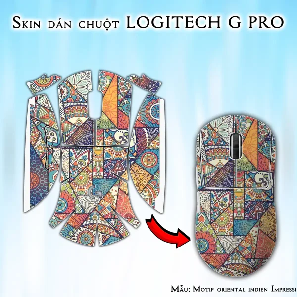 Skin dán chuột Logitech G Pro mẫu Motif oriental indien Impression sur toile