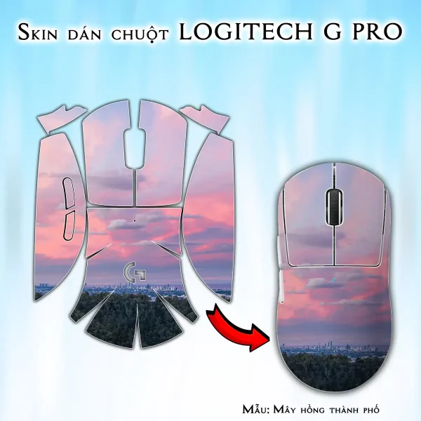 Skin dán chuột Logitech G Pro mẫu Mây hồng thành phố