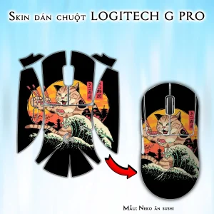 Skin dán chuột Logitech G Pro mẫu Neko ăn sushi