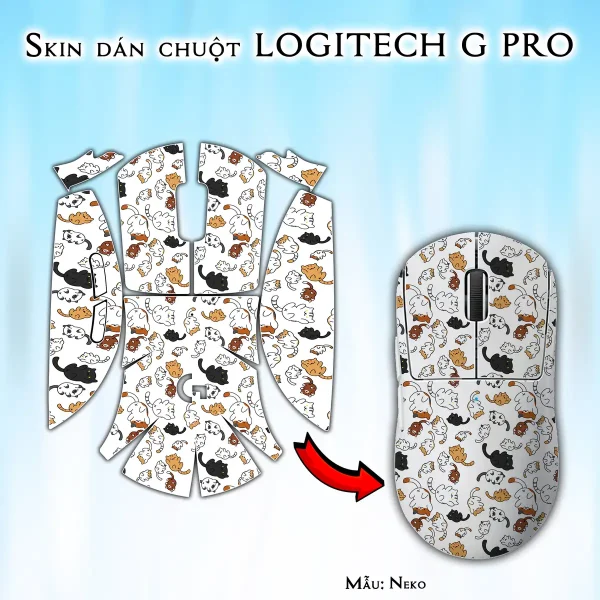 Skin dán chuột Logitech G Pro mẫu Neko