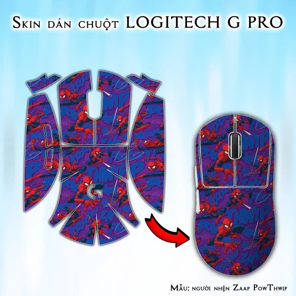 Skin dán chuột Logitech G Pro mẫu người nhện Zaap PowThwip