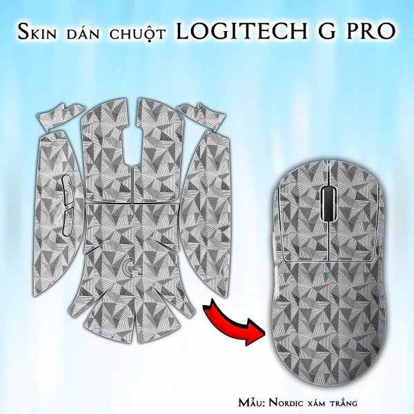 Skin dán chuột Logitech G Pro mẫu Nordic xám trắng
