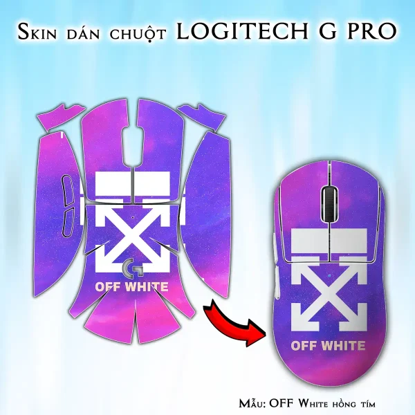 Skin dán chuột Logitech G Pro mẫu OFF White hồng tím