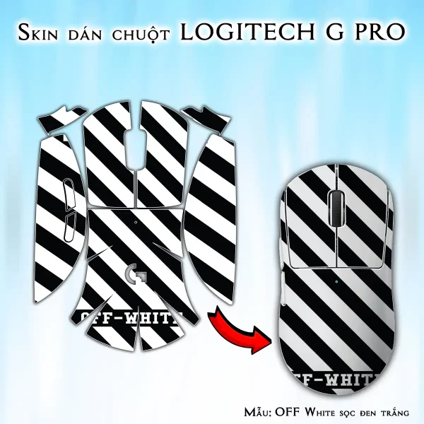 Skin dán chuột Logitech G Pro mẫu OFF White sọc đen trắng