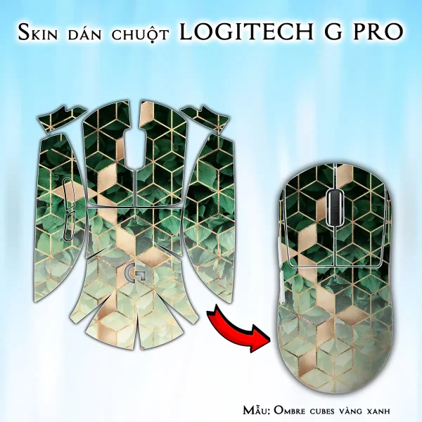 Skin dán chuột Logitech G Pro mẫu Ombre cubes vàng xanh