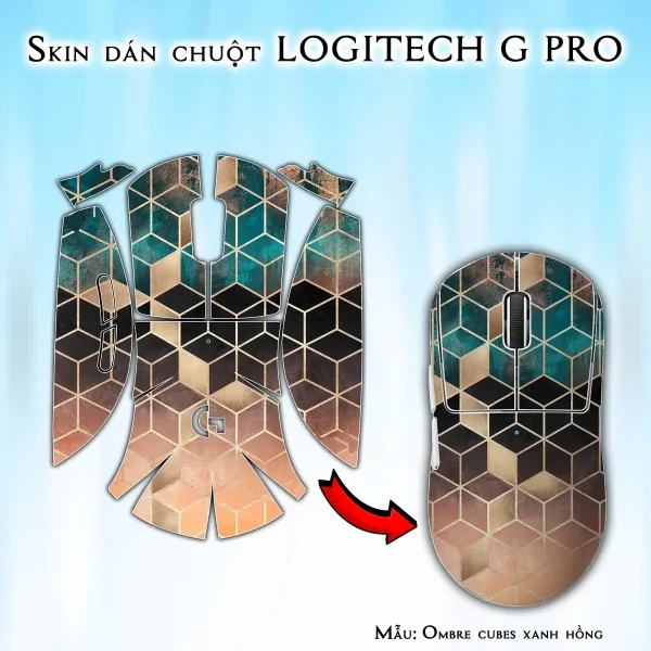 Skin dán chuột Logitech G Pro mẫu Ombre cubes xanh hồng