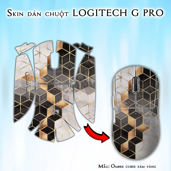 Skin dán chuột Logitech G Pro mẫu Ombre cubes xám vàng