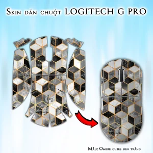 Skin dán chuột Logitech G Pro mẫu Ombre cubes đen trắng