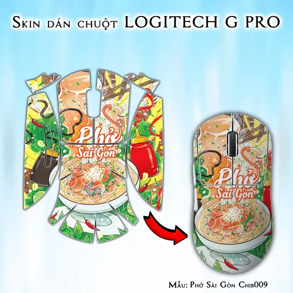 Skin dán chuột Logitech G Pro mẫu Phở Sài Gòn Chib009