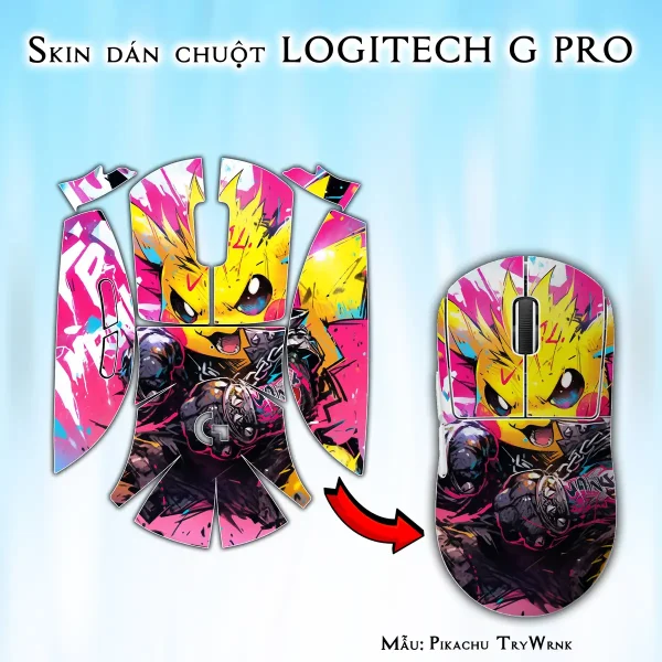 Skin dán chuột Logitech G Pro mẫu Pikachu TryWrnk