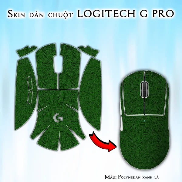 Skin dán chuột Logitech G Pro mẫu Polynesian xanh lá