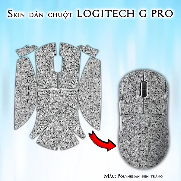 Skin dán chuột Logitech G Pro mẫu Polynesian đen trắng