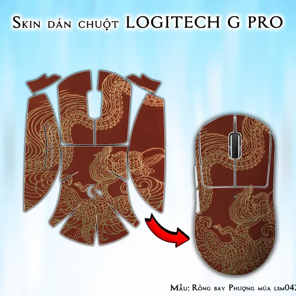 Skin dán chuột Logitech G Pro mẫu Rồng bay Phượng múa lsm042