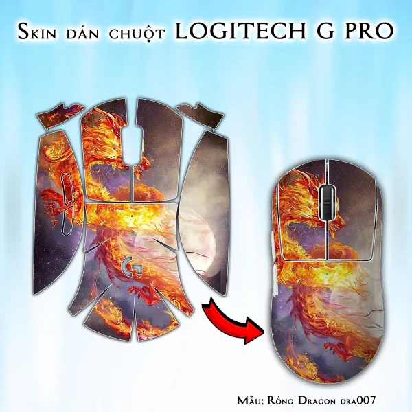 Skin dán chuột Logitech G Pro mẫu Rồng Dragon dra007
