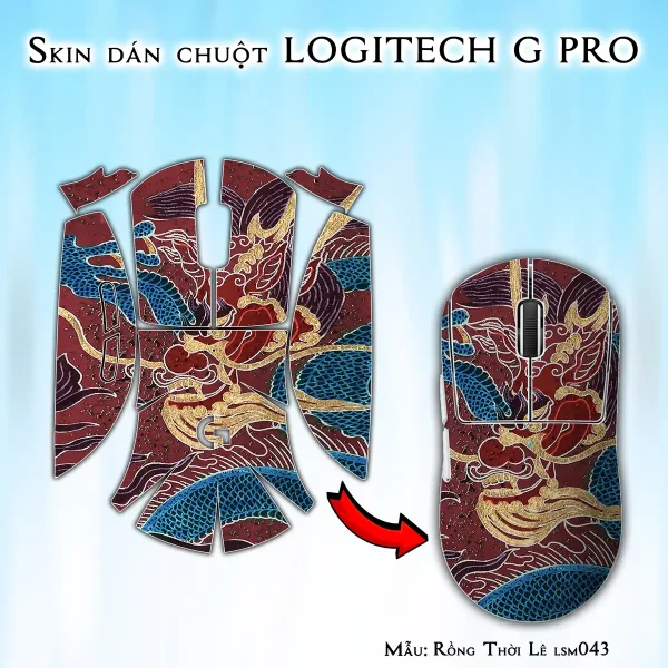 Skin dán chuột Logitech G Pro mẫu Rồng Thời Lê lsm043