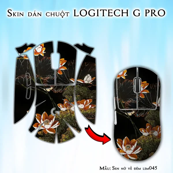 Skin dán chuột Logitech G Pro mẫu Sen nở về đêm lsm045