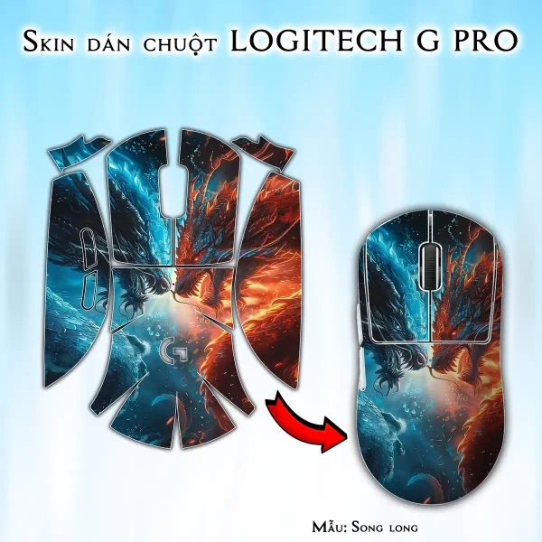 Skin dán chuột Logitech G Pro mẫu Song long