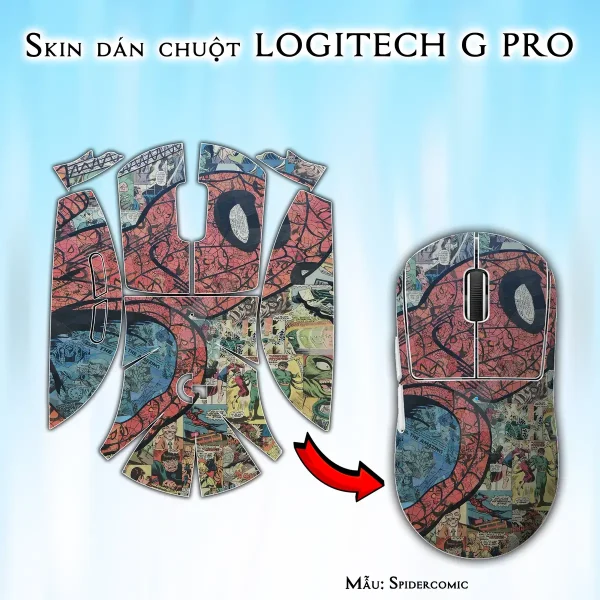 Skin dán chuột Logitech G Pro mẫu Spidercomic