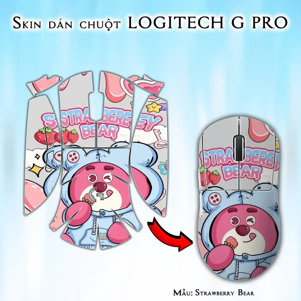 Skin dán chuột Logitech G Pro mẫu Strawberry Bear