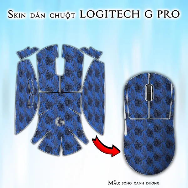 Skin dán chuột Logitech G Pro mẫu sóng xanh dương