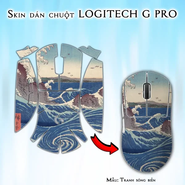 Skin dán chuột Logitech G Pro mẫu Tranh sóng biển