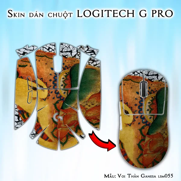 Skin dán chuột Logitech G Pro mẫu Voi Thần Ganesa lsm055