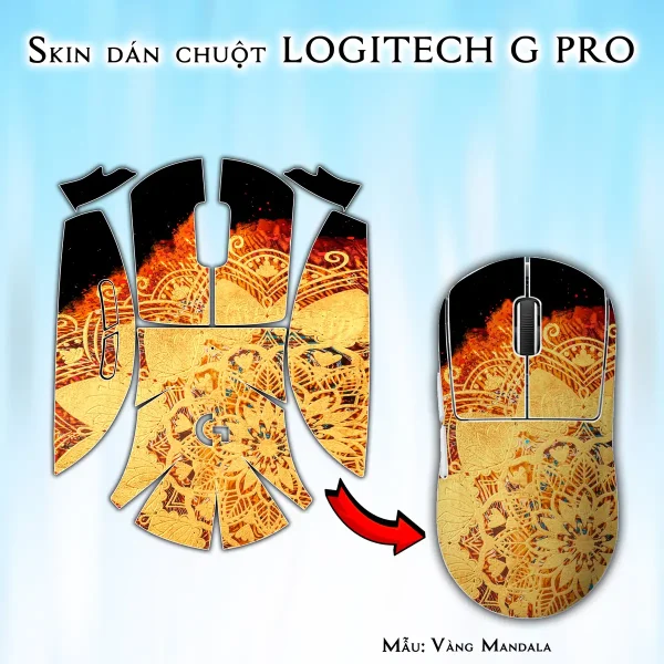 Skin dán chuột Logitech G Pro mẫu Vàng Mandala