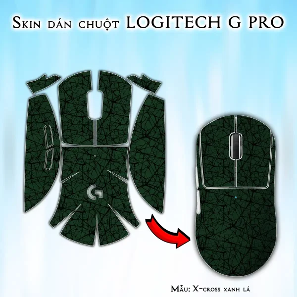 Skin dán chuột Logitech G Pro mẫu X-cross xanh lá