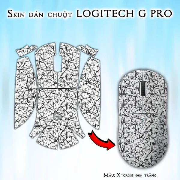 Skin dán chuột Logitech G Pro mẫu X-cross đen trắng
